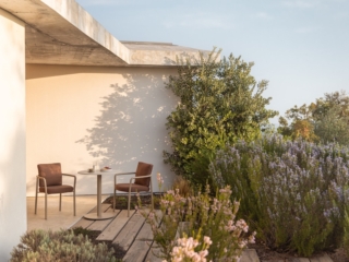 Edle Gartensessel in einem warmen Naturton mit weichen Kissen. Gartenm&ouml;bel Oesterreich Sabine Unter