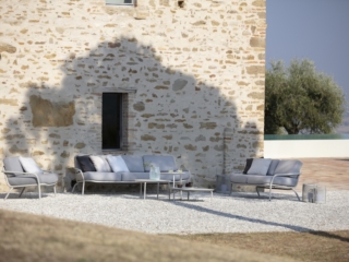 Exklusive Loungegarnitur in Naturt&ouml;nen gehalten, 2er Sofa, 3er Sofa, Loungesessel
